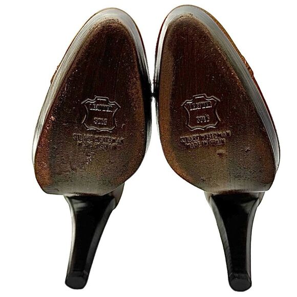 Stuart Weitzman Brogue Platform Ankle Heels Brown 6.5M Leather Made in Spain - Picture 3 of 14
